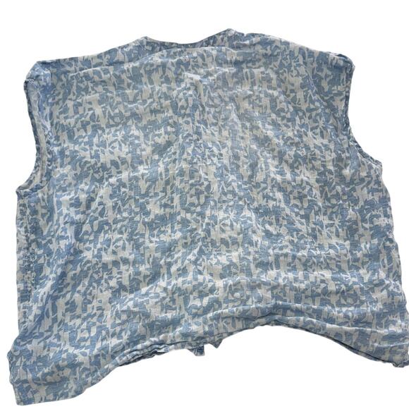 Wrap London Shirt Womens 14 Blue White Printed Button Up Linen Coastal - Picture 2 of 7